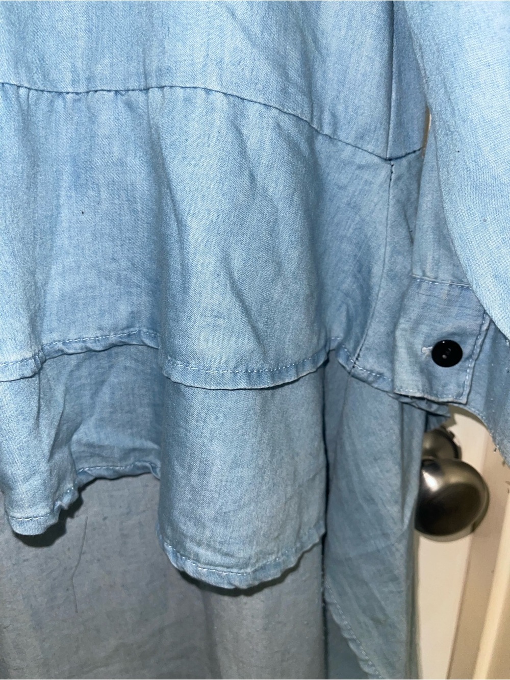 Thrill Light Blue Ruffled Chambray Button-Up Blouse - Picture 8 of 10